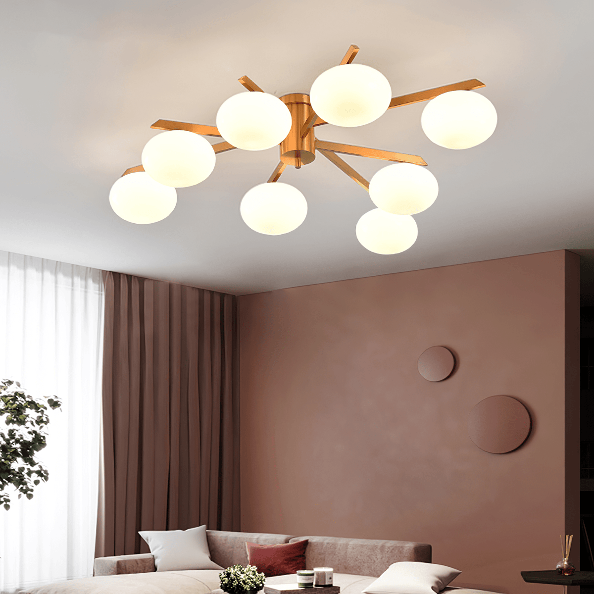 Astrora Globe Ceiling Light – Opal Glass & Brass Modern Chandelier