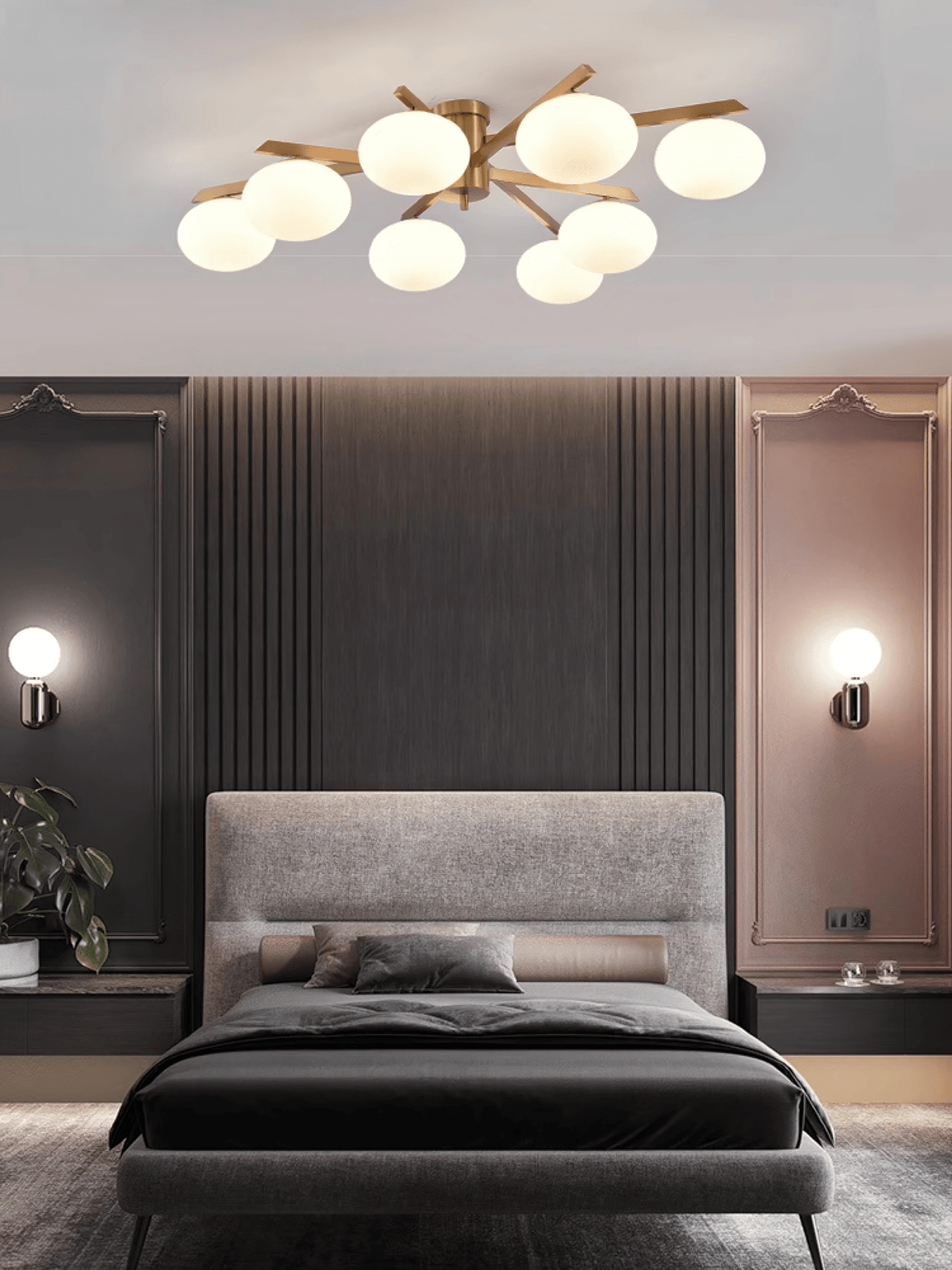 Astrora Globe Ceiling Light – Opal Glass & Brass Modern Chandelier