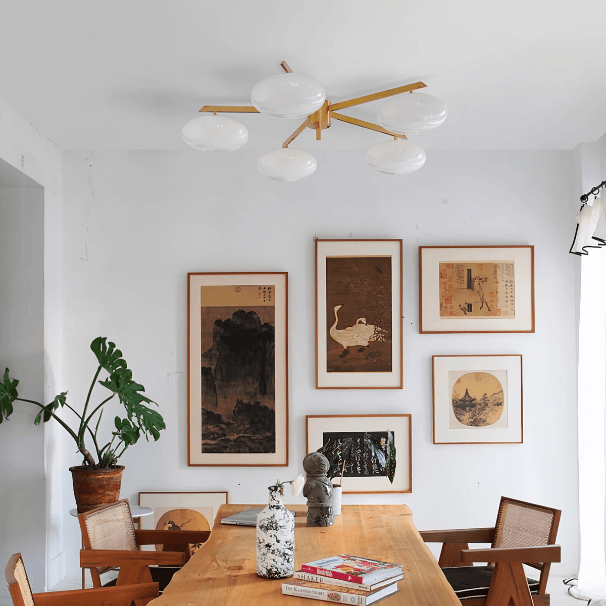 Astrora Globe Ceiling Light – Opal Glass & Brass Modern Chandelier