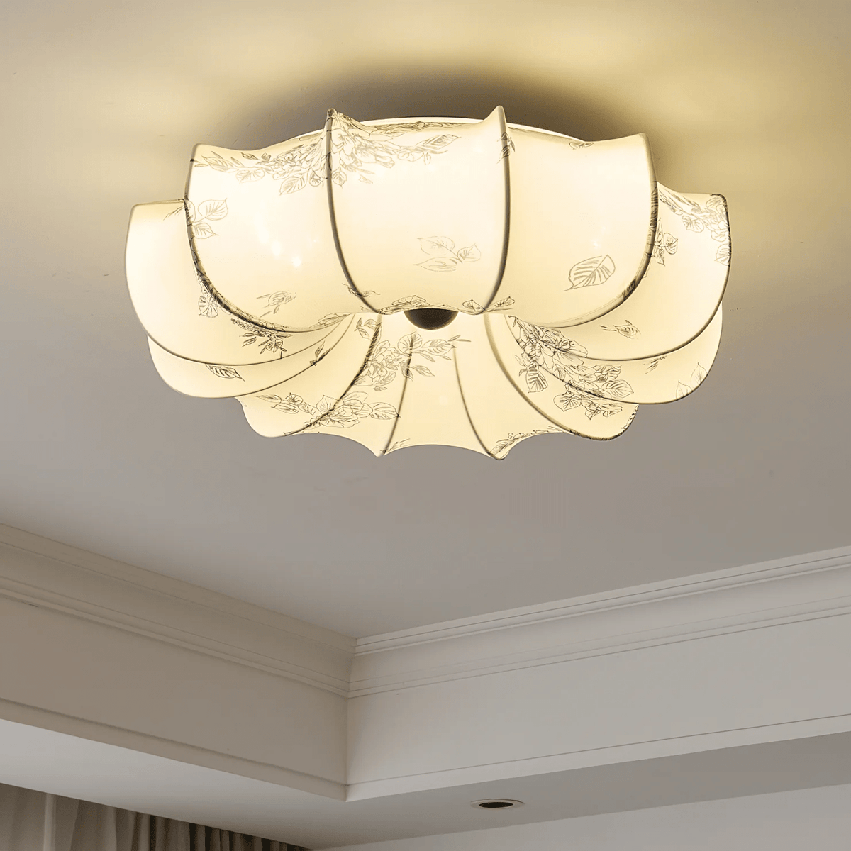 Floralis Ceiling Light – Designer Flush Mount with Fabric Shade