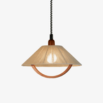 Nimbus Arc Pendant Light – Pleated Fabric Shade with Wood Accent