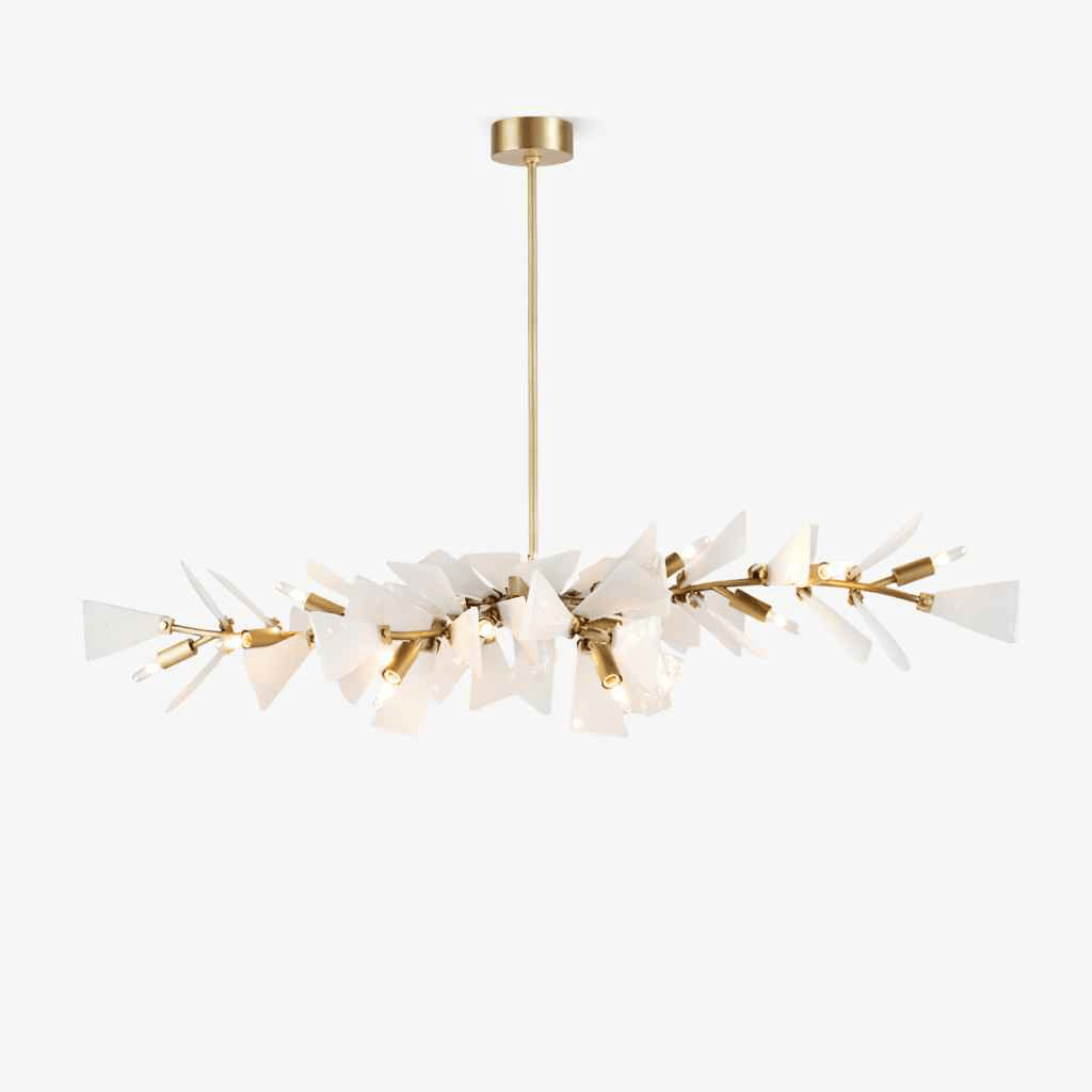 Valkyrie Sculptural Linear Chandelier in Brass and Glass