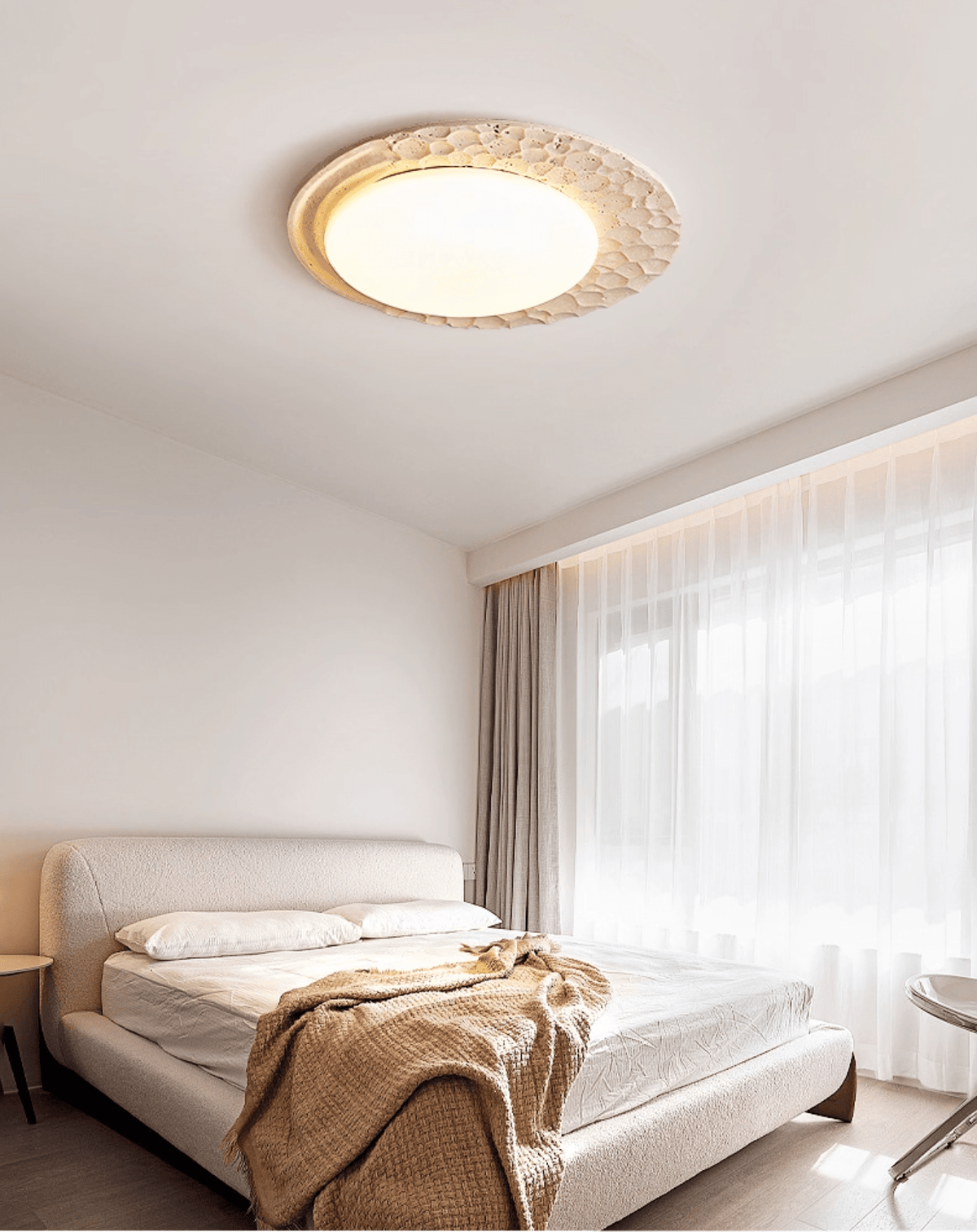 Venus Textured Stone Ceiling Light in Yellow Travertine