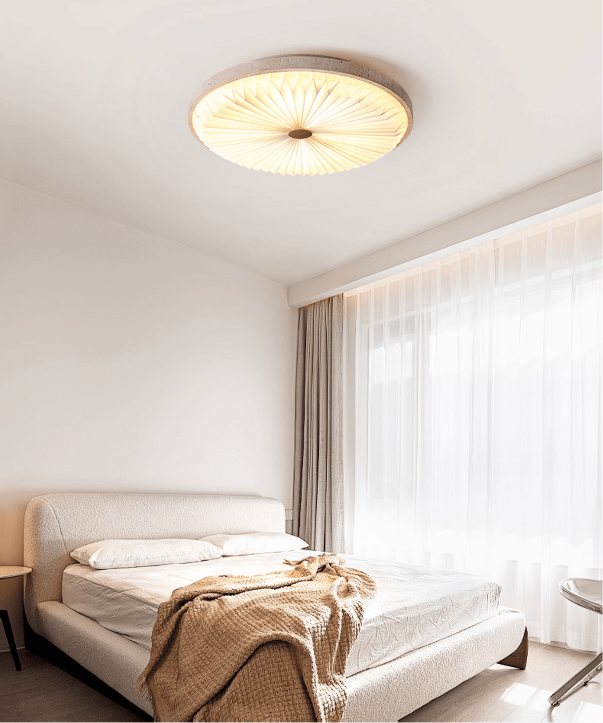 Heliora Travertine LED Flush Mount Ceiling Light, Modern Sunburst Design