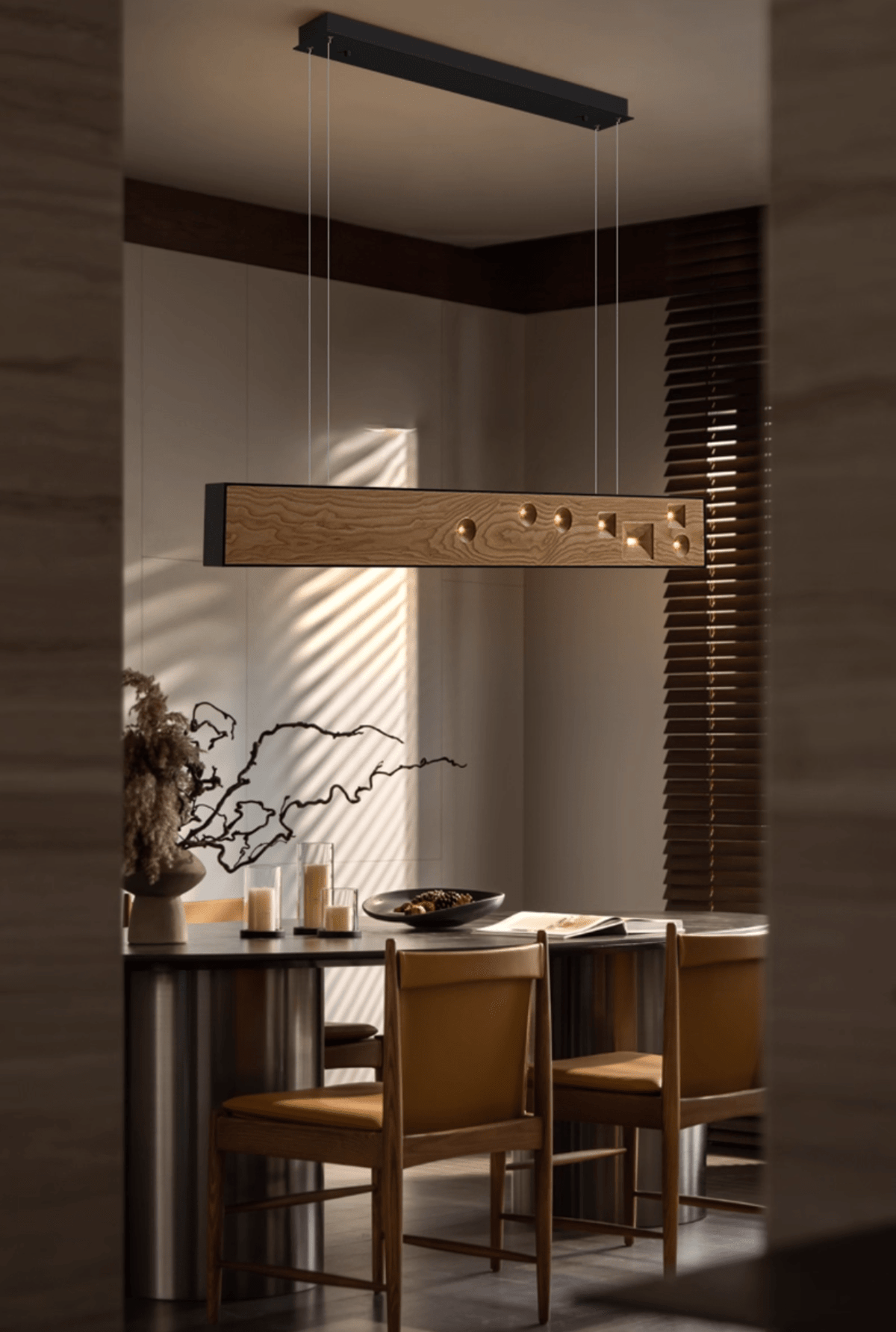 Axis Linear Wood LED Pendant Light for Kitchen Island and Dining Room