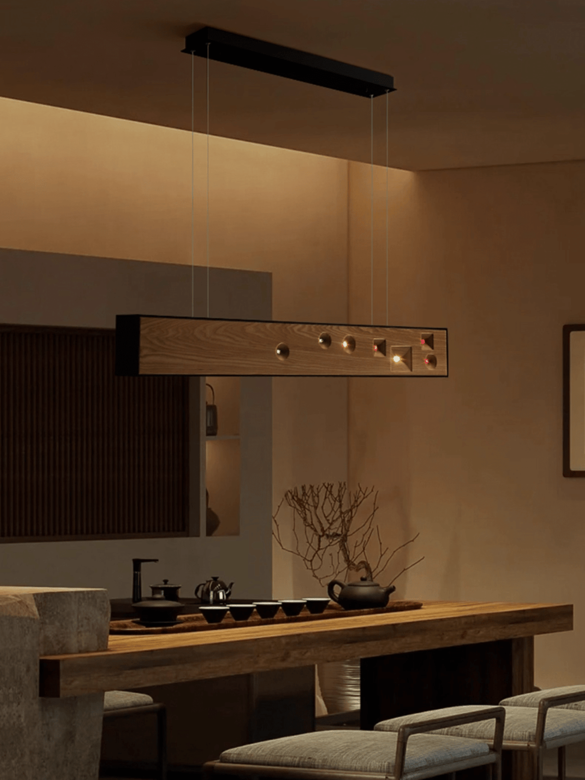 Axis Linear Wood LED Pendant Light for Kitchen Island and Dining Room