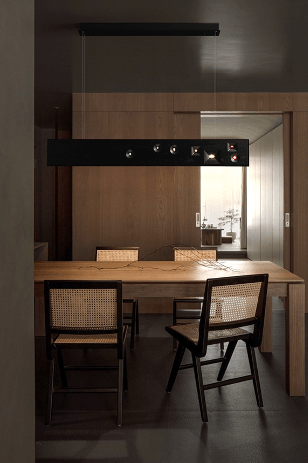 Axis Linear Wood LED Pendant Light for Kitchen Island and Dining Room