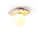 Terra Globe Ceiling Light in Hand-Chiseled Travertine with Opal Glass Shade
