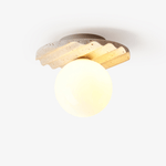 Terra Globe Ceiling Light in Hand-Chiseled Travertine with Opal Glass Shade