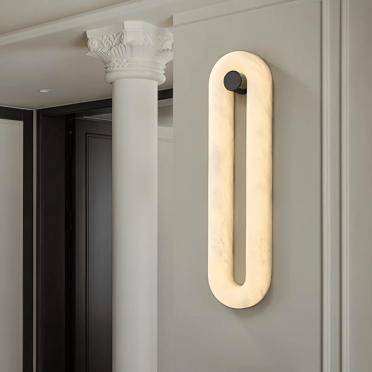 Alabaster Capsule Wall Sconce in Natural Stone with Black Mount