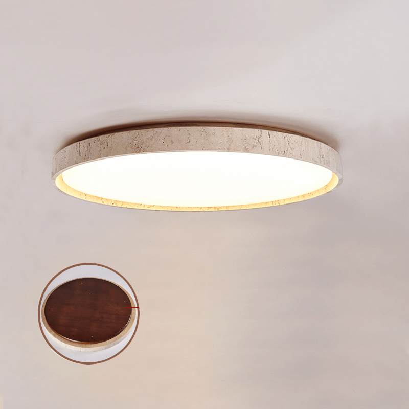 Oro Circle Travertine Flush Mount Ceiling Light