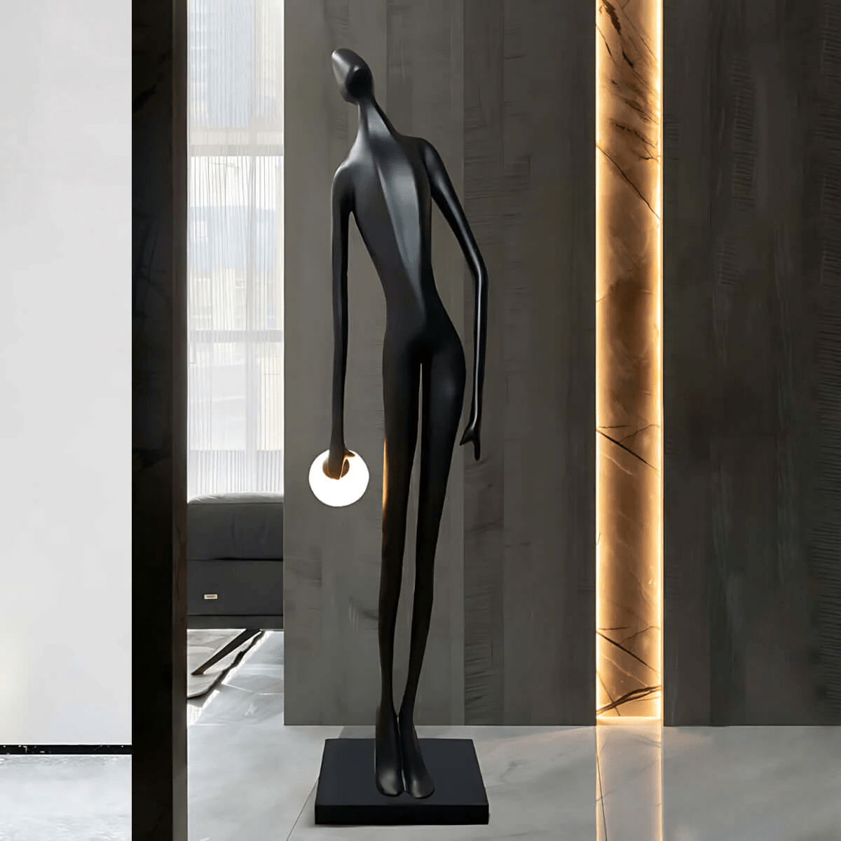 Noir Muse Sculptural Floor Lamp – Modern Art Deco Statement Lighting for Living Spaces
