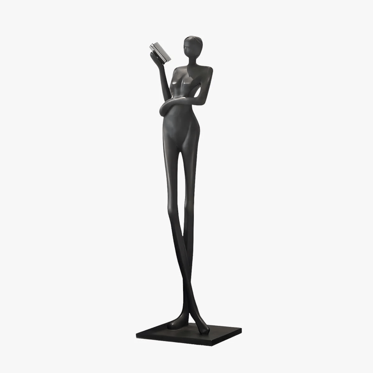 Graceful Reader Sculpture Floor Lamp – Matte Black Modern Art Light