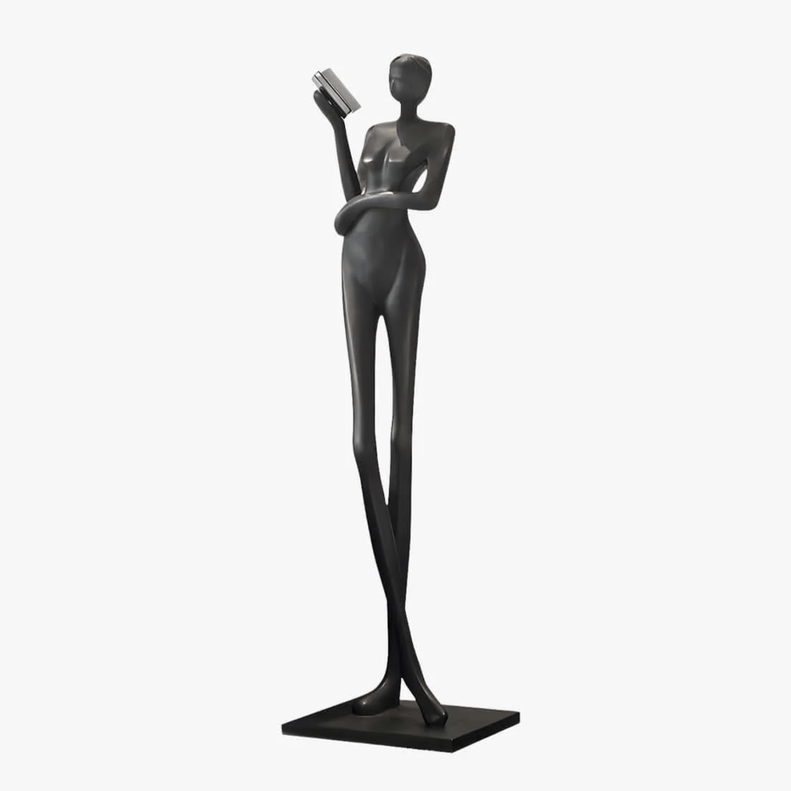 Graceful Reader Sculpture Floor Lamp – Matte Black Modern Art Light
