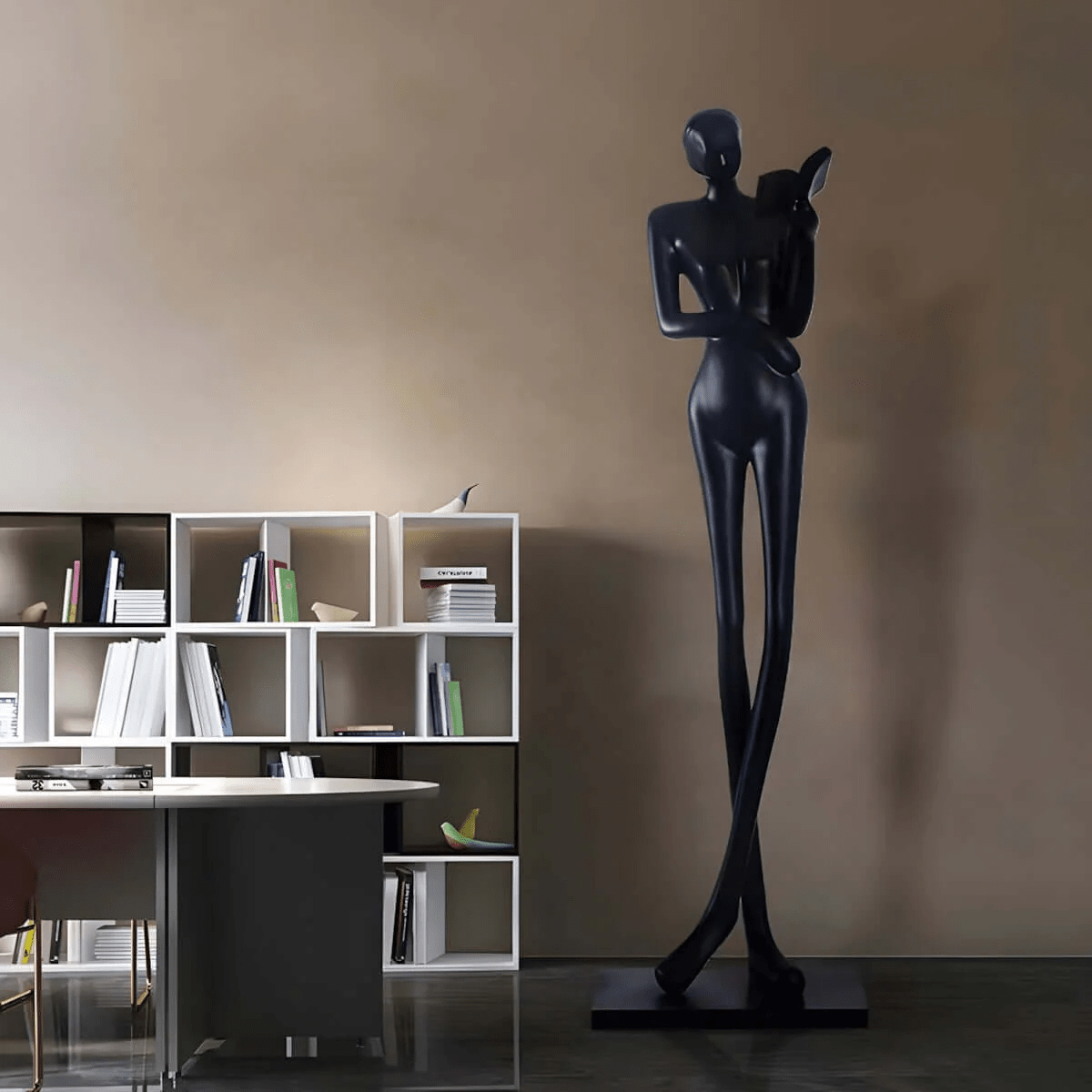 Graceful Reader Sculpture Floor Lamp – Matte Black Modern Art Light