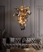 Faceted Art Glass Crystal Chandelier, 23-Light Gold Cluster for Dining & Living Spaces