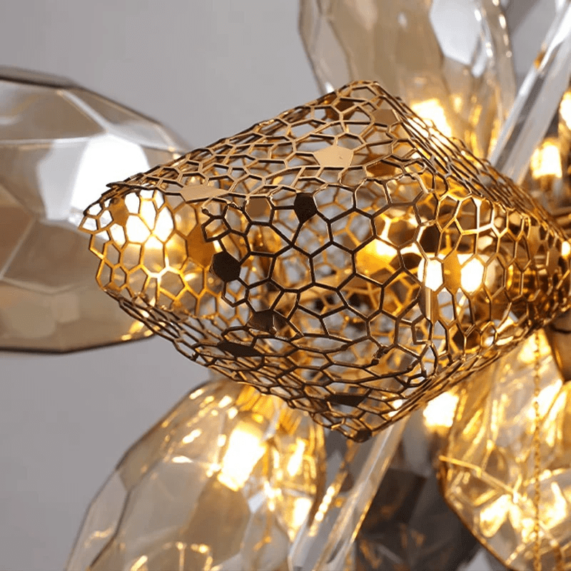 Faceted Art Glass Crystal Chandelier, 23-Light Gold Cluster for Dining & Living Spaces