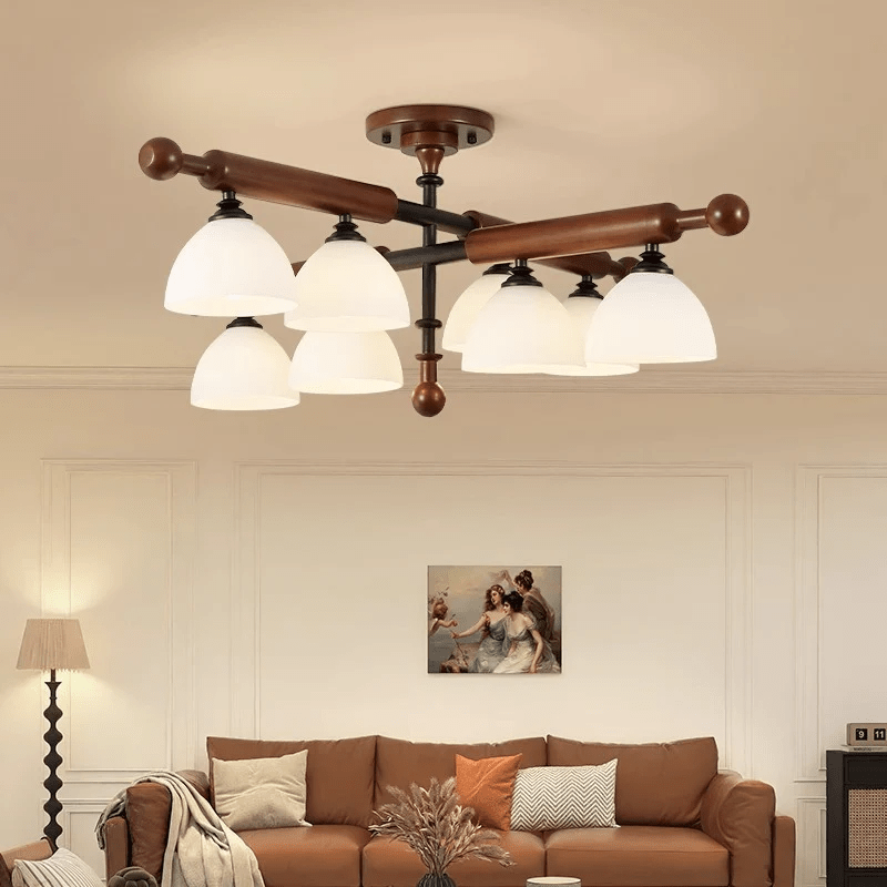 Alder Grove Flush Mount Ceiling Light in Walnut and Frosted Glass
