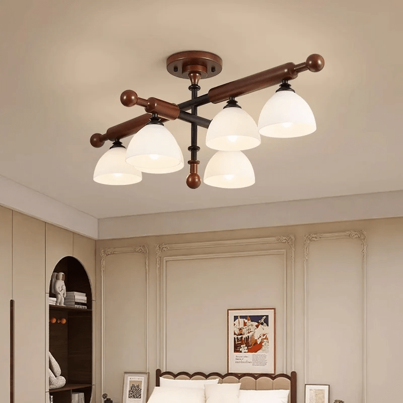 Alder Grove Flush Mount Ceiling Light in Walnut and Frosted Glass