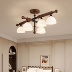 Alder Grove Flush Mount Ceiling Light in Walnut and Frosted Glass