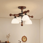 Alder Grove Flush Mount Ceiling Light in Walnut and Frosted Glass