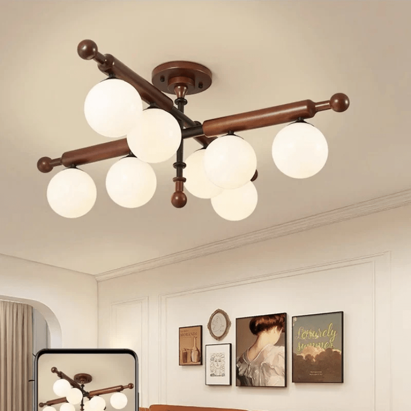 Alder Grove Flush Mount Ceiling Light in Walnut and Frosted Glass