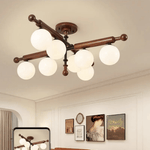 Alder Grove Flush Mount Ceiling Light in Walnut and Frosted Glass