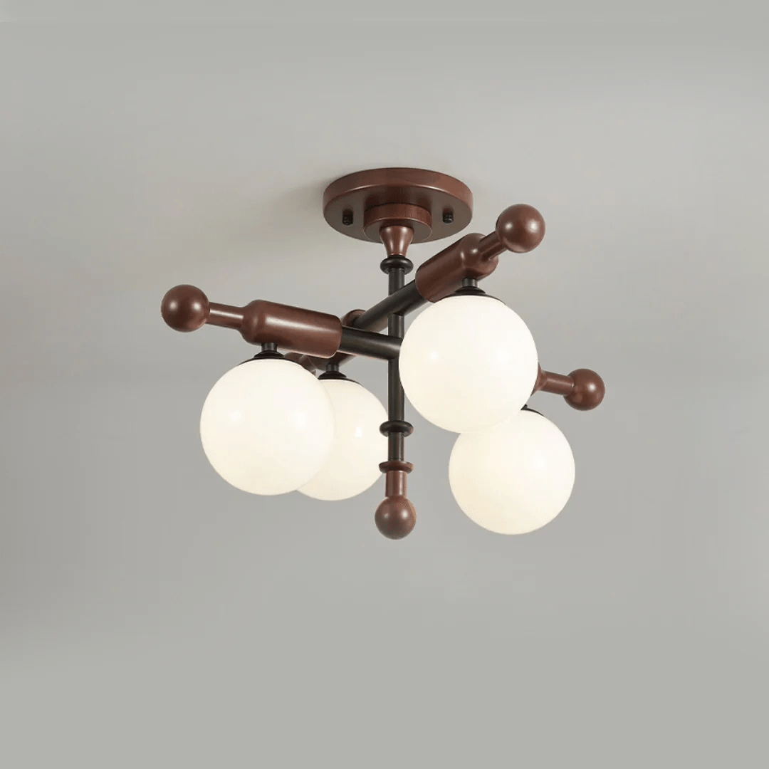 Alder Grove Flush Mount Ceiling Light in Walnut and Frosted Glass