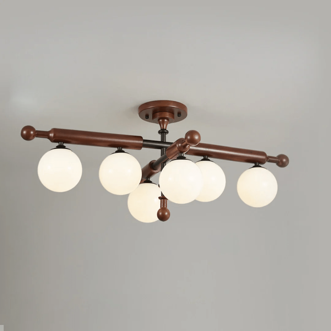 Alder Grove Flush Mount Ceiling Light in Walnut and Frosted Glass