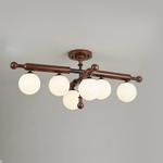 Alder Grove Flush Mount Ceiling Light in Walnut and Frosted Glass