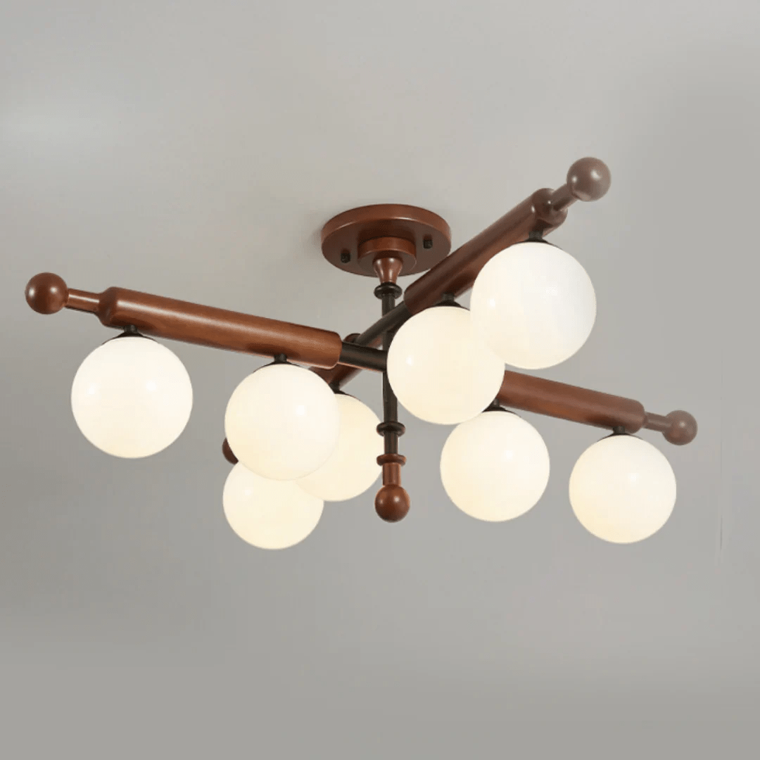 Alder Grove Flush Mount Ceiling Light in Walnut and Frosted Glass