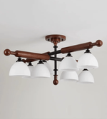 Alder Grove Flush Mount Ceiling Light in Walnut and Frosted Glass