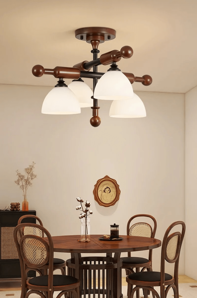 Alder Grove Flush Mount Ceiling Light in Walnut and Frosted Glass