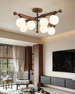 Alder Grove Flush Mount Ceiling Light in Walnut and Frosted Glass