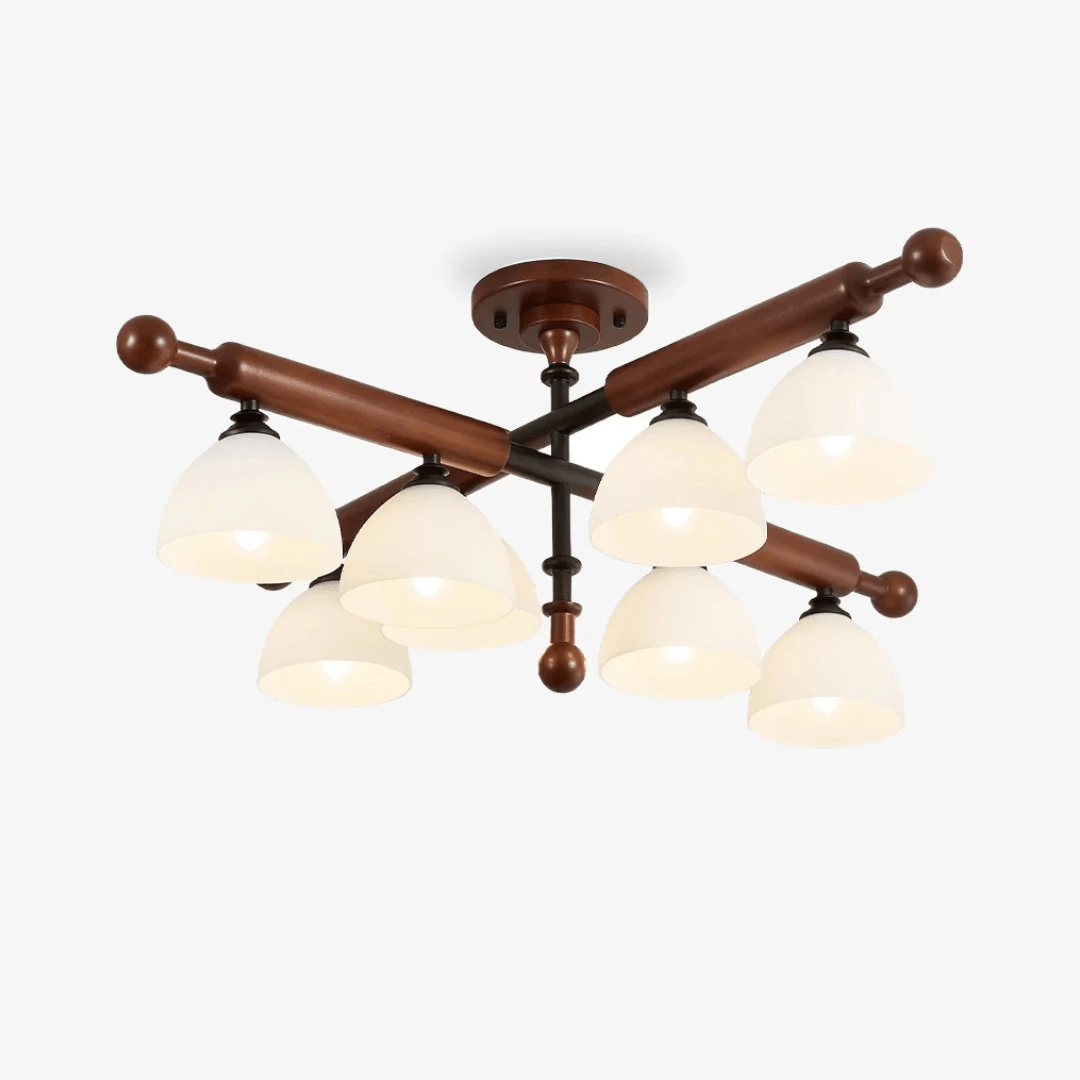 Alder Grove Flush Mount Ceiling Light in Walnut and Frosted Glass