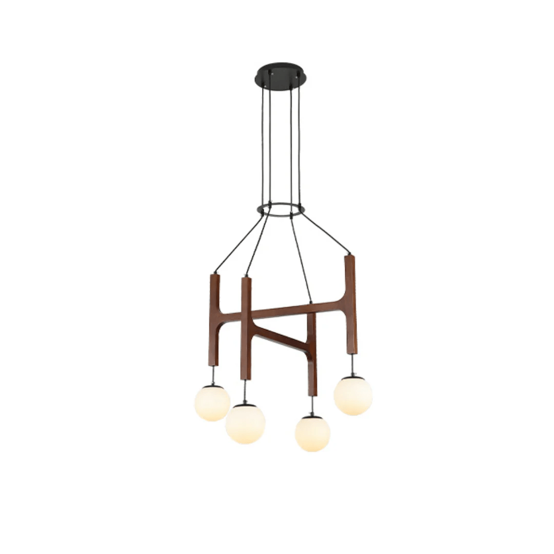 Lunna Orb Chandelier – Modern Wood and Glass Pendant Light