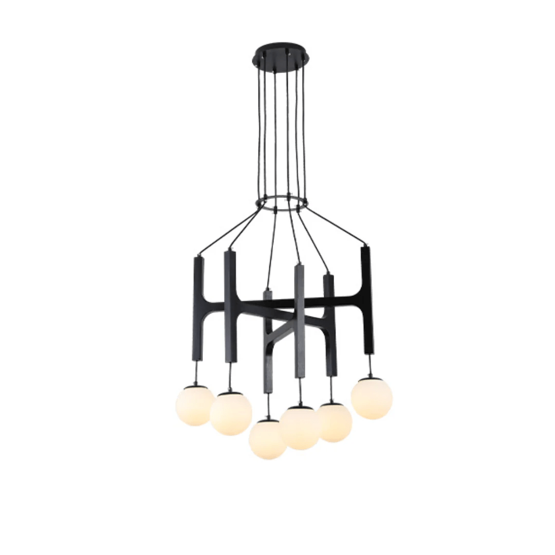 Lunna Orb Chandelier – Modern Wood and Glass Pendant Light