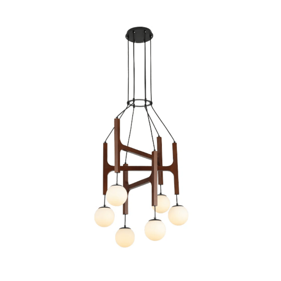 Lunna Orb Chandelier – Modern Wood and Glass Pendant Light
