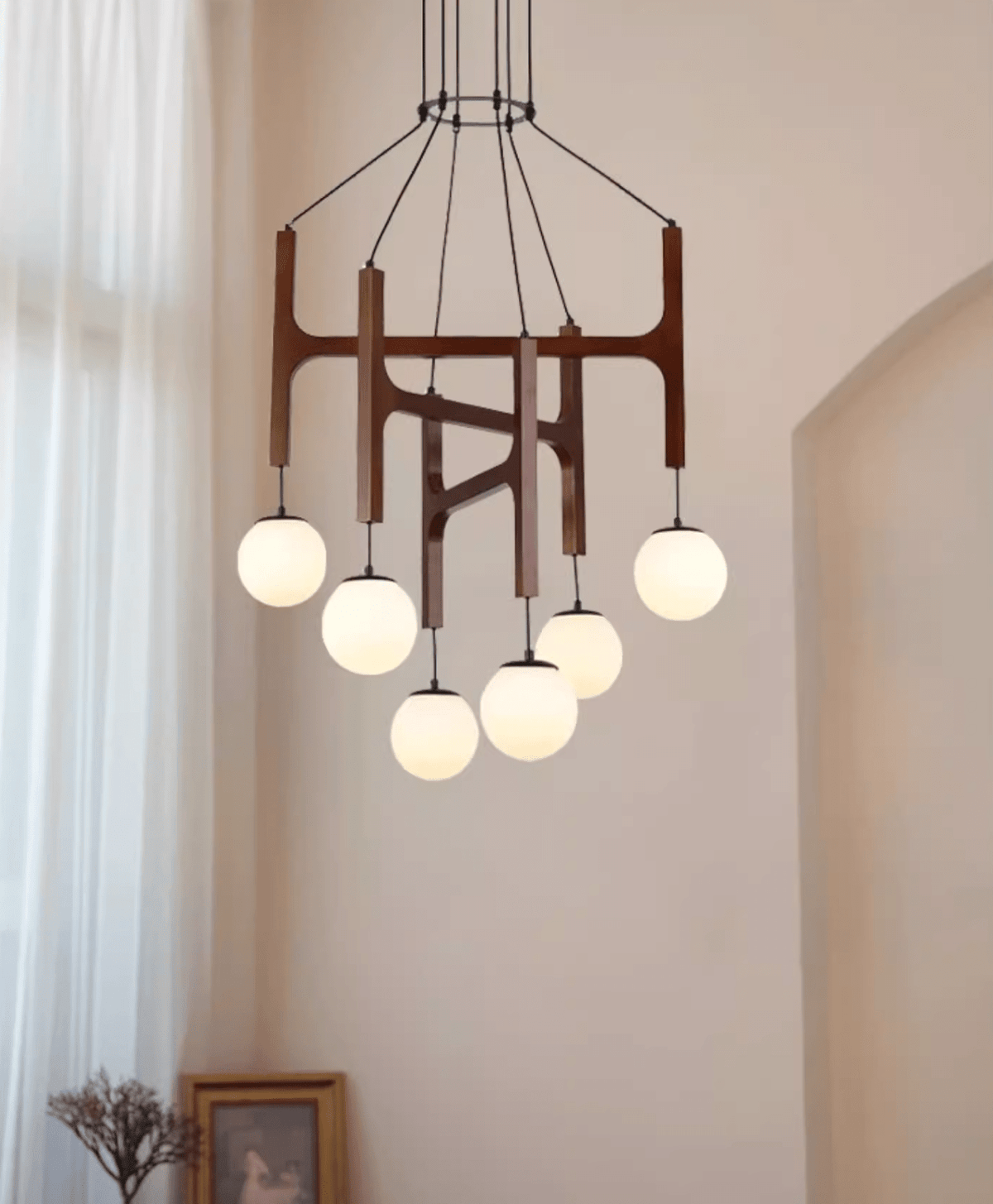 Lunna Orb Chandelier – Modern Wood and Glass Pendant Light