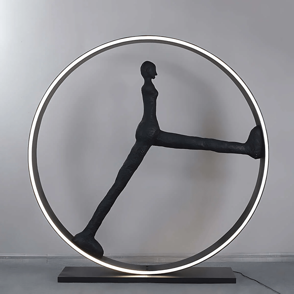 Time Walker Sculptural Floor Lamp with LED Ring, Matte Black