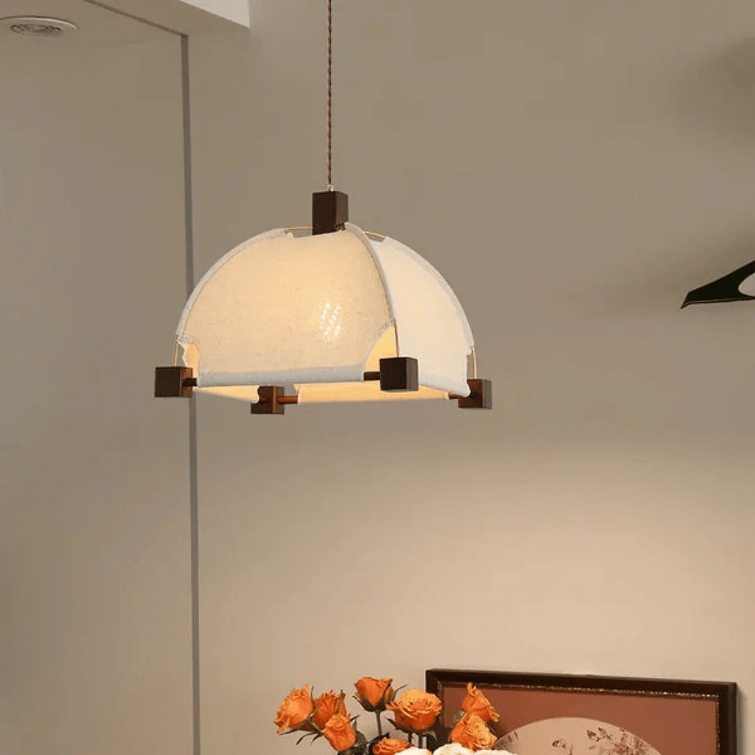 Allegra Pendant Light – Modern Wood & Fabric Designer Ceiling Lamp