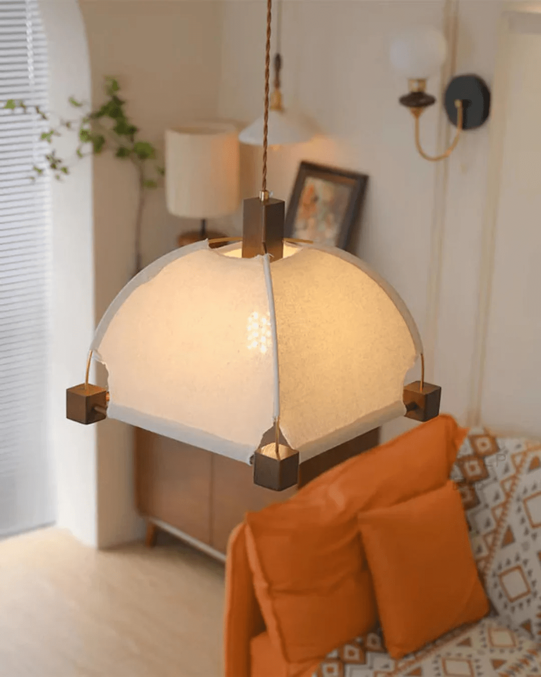Allegra Pendant Light – Modern Wood & Fabric Designer Ceiling Lamp