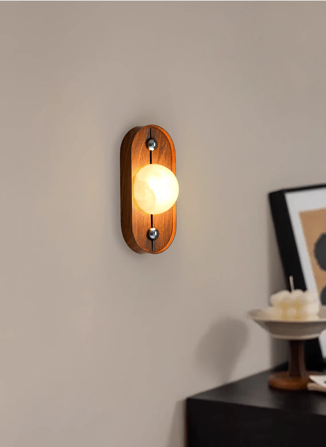 Koyan Alabaster Wall Sconce with Walnut Wood Accent