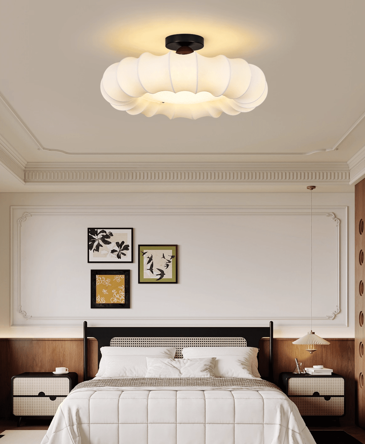 Cloudelle Flush Ceiling Light – Sculptural LED Ceiling Lamp with Walnut Accent