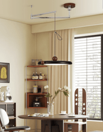 Orbit Line Swing Arm Pendant Light – Modern LED Ceiling Lamp with Wood Accents