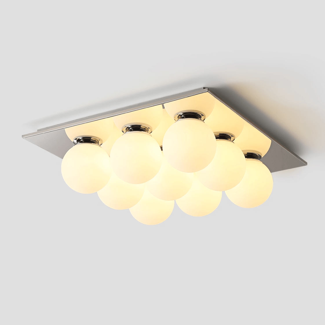 Lumo Cluster Ceiling Light – Nine Glass Orbs in Chrome
