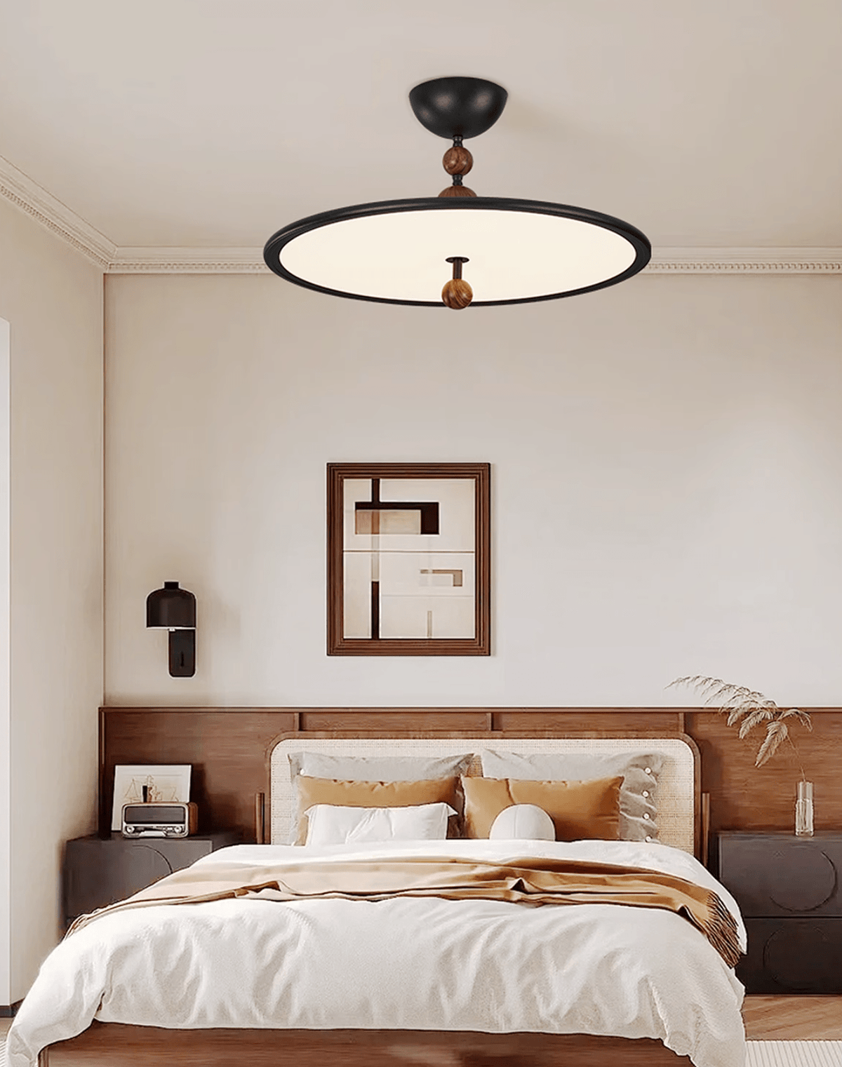 Eclipsa Modern LED Flush Mount Ceiling Light in Black and Walnut
