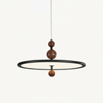 Eclipsa Modern Pendant Light with Walnut Finish and Black Metal Halo
