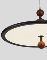 Eclipsa Modern Pendant Light with Walnut Finish and Black Metal Halo