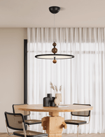 Eclipsa Modern Pendant Light with Walnut Finish and Black Metal Halo